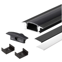 2m schwarzer Alu Profile Alu Schiene LED Kanal System für LED-Streifen inkl. schwarz und weiße Abdeckung.