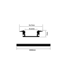 2m Schwarze LED Aluprofil Alu Schiene T Profil Kanal System für LED-Streifen inkl. 2 Abdeckung Profil D-S