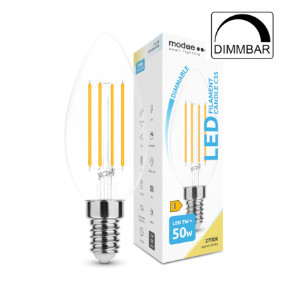 7W Dimmbare E14 LED Leuchtmittel | Kerze | Klarglas | C35 | dimmbar | Klein gewinde | 680 Lumen