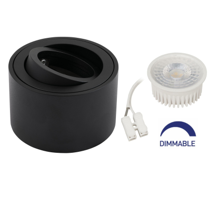 Deckenspot Deckenleuchte SPOTLIGHT Aufbaurahmen schwenkbar in Schwarz Ø 80mm Höhe 50mm mit LED Modul 7 Watt dimmbar 500 Lumen Warmweiß (3000K)