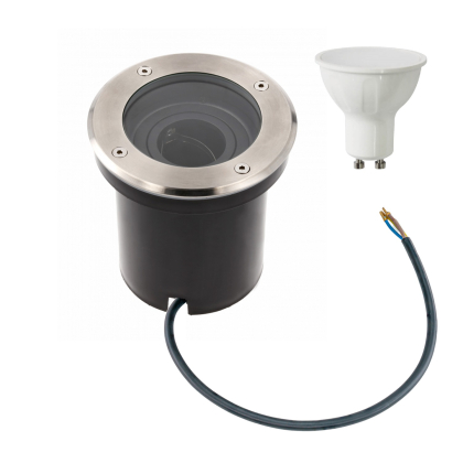 5 Watt runde LED Einabu Boden-Spot Bodenleuchte Bodenstrahler Wegleuchte | schwenkbar aus Edelstahl | Ø130 x 129mm (B. x H.) | 410 Lumen | Warmweiß (2700 K)