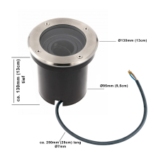 5 Watt runde LED Einabu Boden-Spot Bodenleuchte Bodenstrahler Wegleuchte | schwenkbar aus Edelstahl | Ø130 x 129mm (B. x H.) | 410 Lumen | Warmweiß (2700 K)
