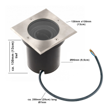 5 Watt eckige LED Einabu Boden-Spot Bodenleuchte Bodenstrahler Wegleuchte | schwenkbar aus Edelstahl | 130 x 130 x 129mm (B. x L. x H.) | 410 Lumen | Warmweiß (2700 K)