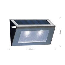 2 x LED Solar Wandleuchte Fassadenleuchte aus rostfreiem Stahl für den Außenbereich  in Chrom | 100 x 22 x 80mm (B. x L. x H.) | 1,5 Lumen | Kaltweiß (6000 K)