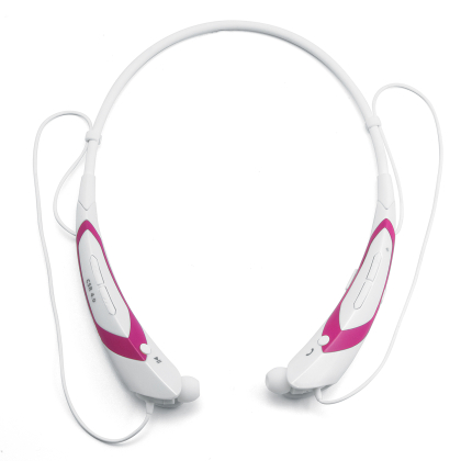 Wireless Stereo Bluetooth Headset für Handy mit magnetischer Ohrhörerhalterung Weiß-Pink