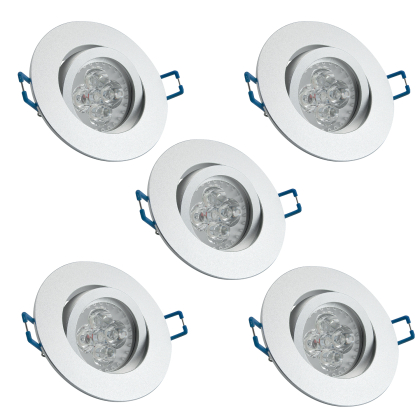 LED Einbauleuchten-Set - Rahmen Aluminium gebürstet schwenkbar / MR16 Fassung / High Power LED / 4.5W Warmweiß 5 Stück